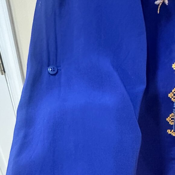 ANTHROPOLOGIE LUNA MOON Floral Embroidered Boho Tunic Royal Blue Sz S - Picture 5 of 14